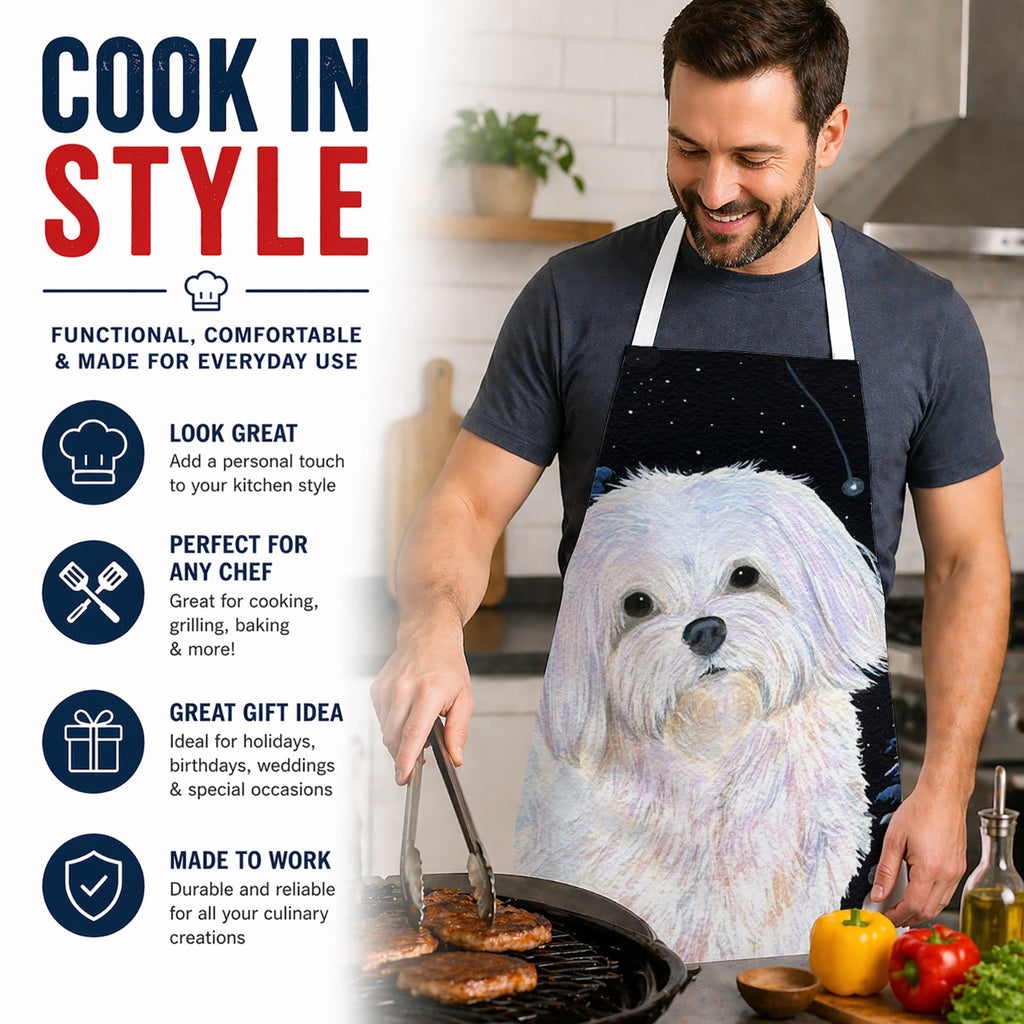 Starry Night Maltese Apron Cooking Kitchen Server Baking Crafts Gardening for Adult Women Men, Unisex, Large, Multicolor