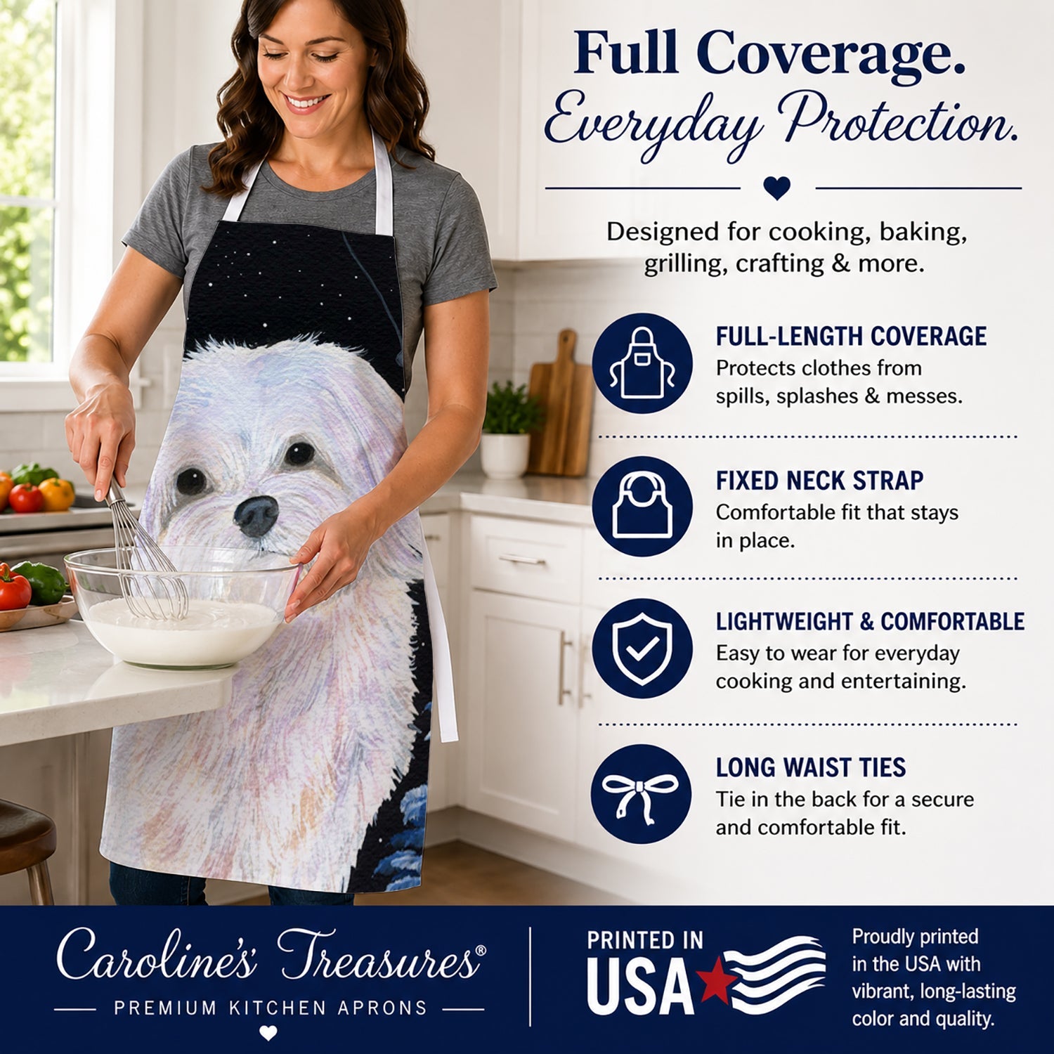 Starry Night Maltese Apron Cooking Kitchen Server Baking Crafts Gardening for Adult Women Men, Unisex, Large, Multicolor