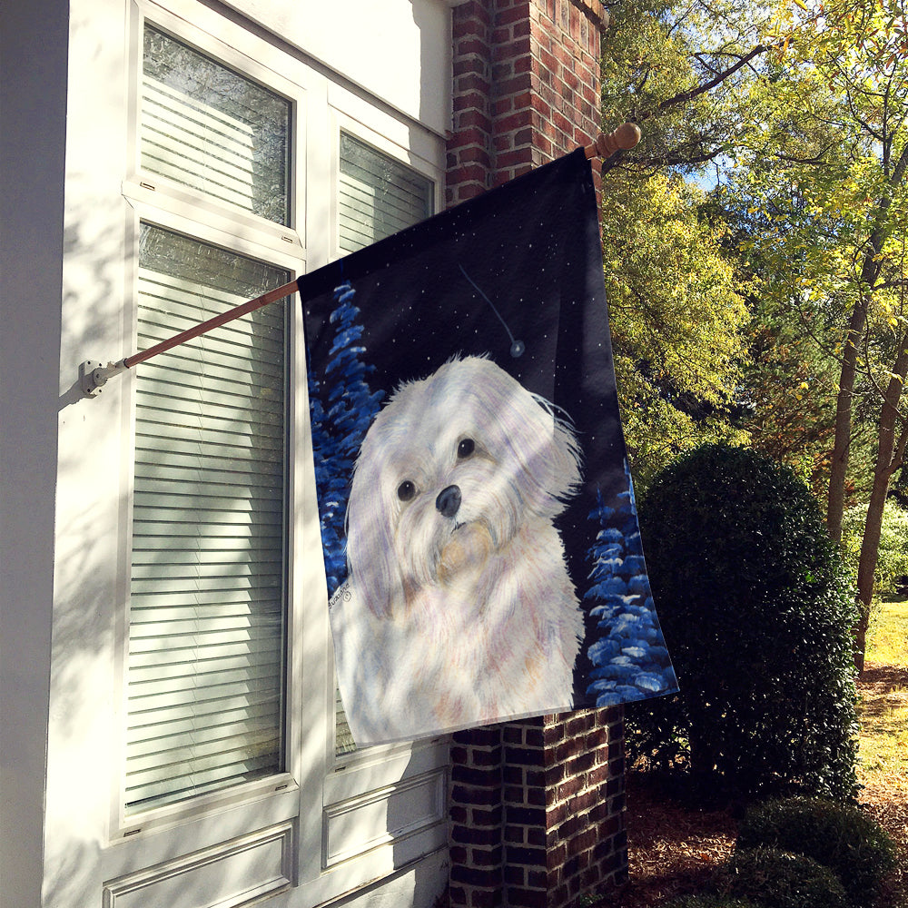 Starry Night Maltese House Flag 28x40 Porch Sleeve Pole Decorative Outside Yard Banner Artwork Wall Hanging, Polyester