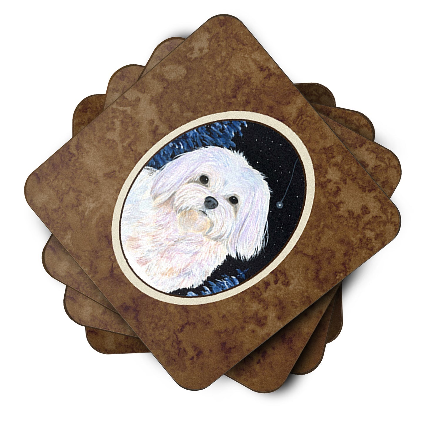 Starry Night Maltese Foam Coasters Set of 4 Cup Coasters for Indoor Outdoor, Tabletop Protection, Anti Slip, Mouse pad Material