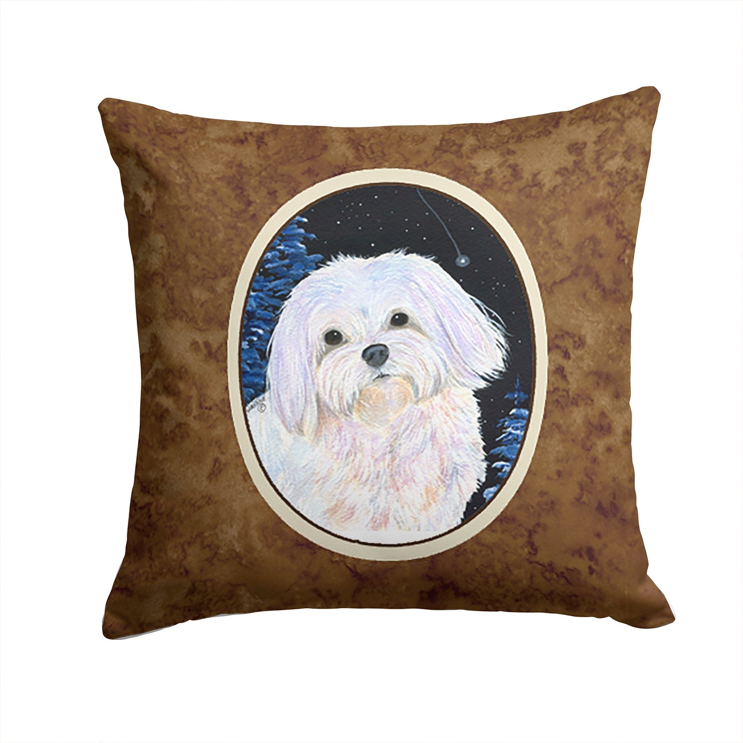 Starry Night Maltese Decorative Throw Pillow 14x14 Indoor Outdoor Accent Cushion, Fabric Cover with Insert for Sofa, Bed, Porch & Living Room