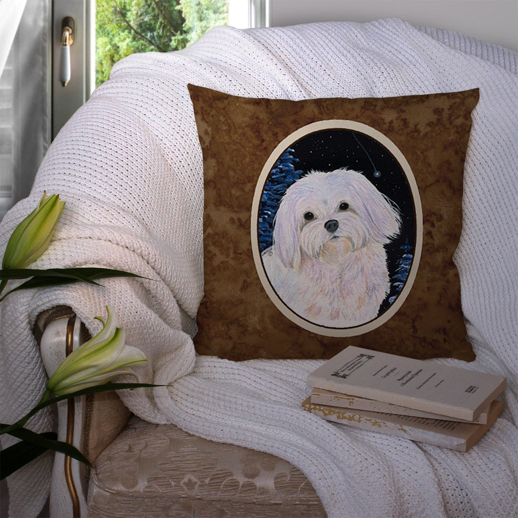 Starry Night Maltese Decorative Throw Pillow 14x14 Indoor Outdoor Accent Cushion, Fabric Cover with Insert for Sofa, Bed, Porch & Living Room