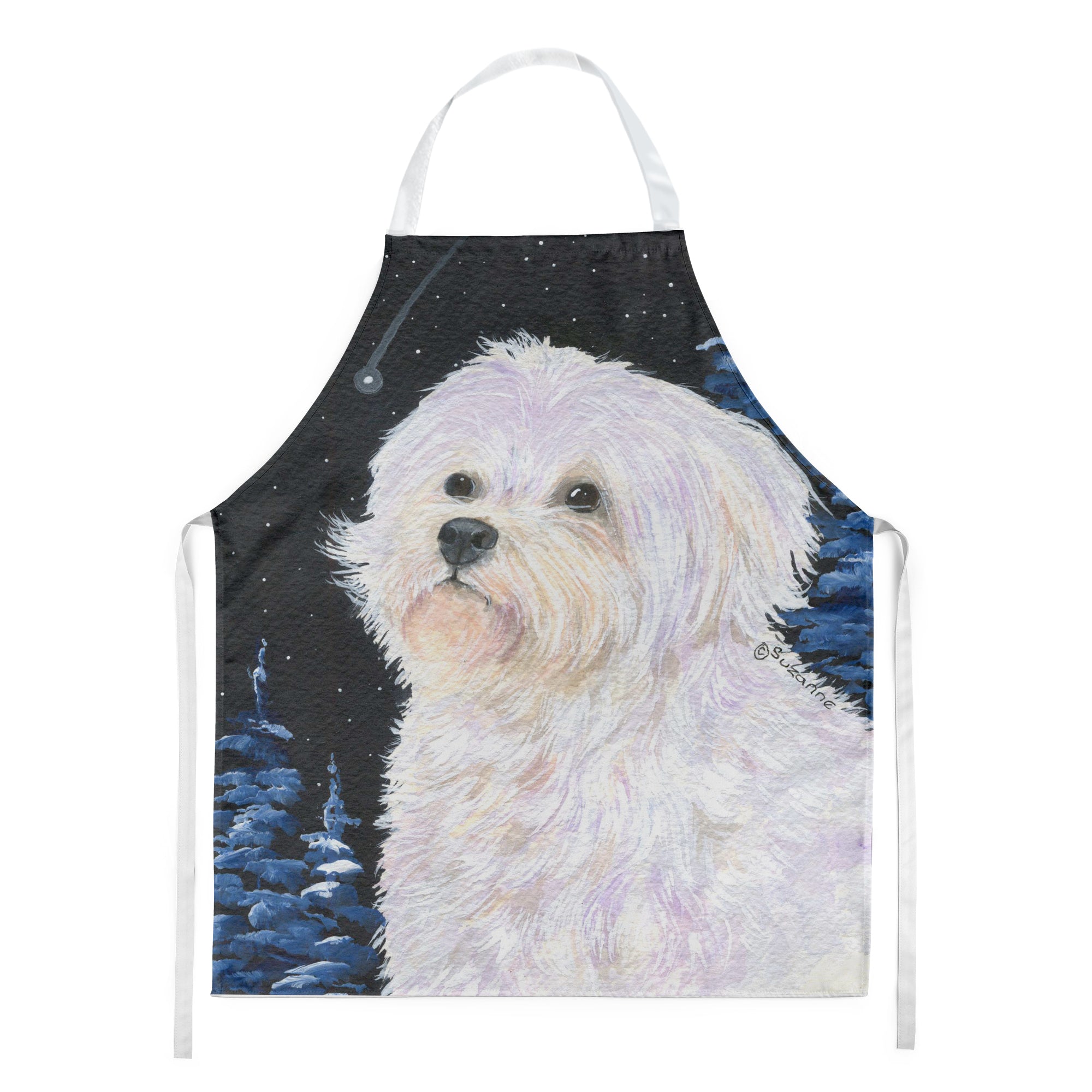Starry Night Maltese Apron Cooking Kitchen Server Baking Crafts Gardening for Adult Women Men, Unisex, Large, Multicolor