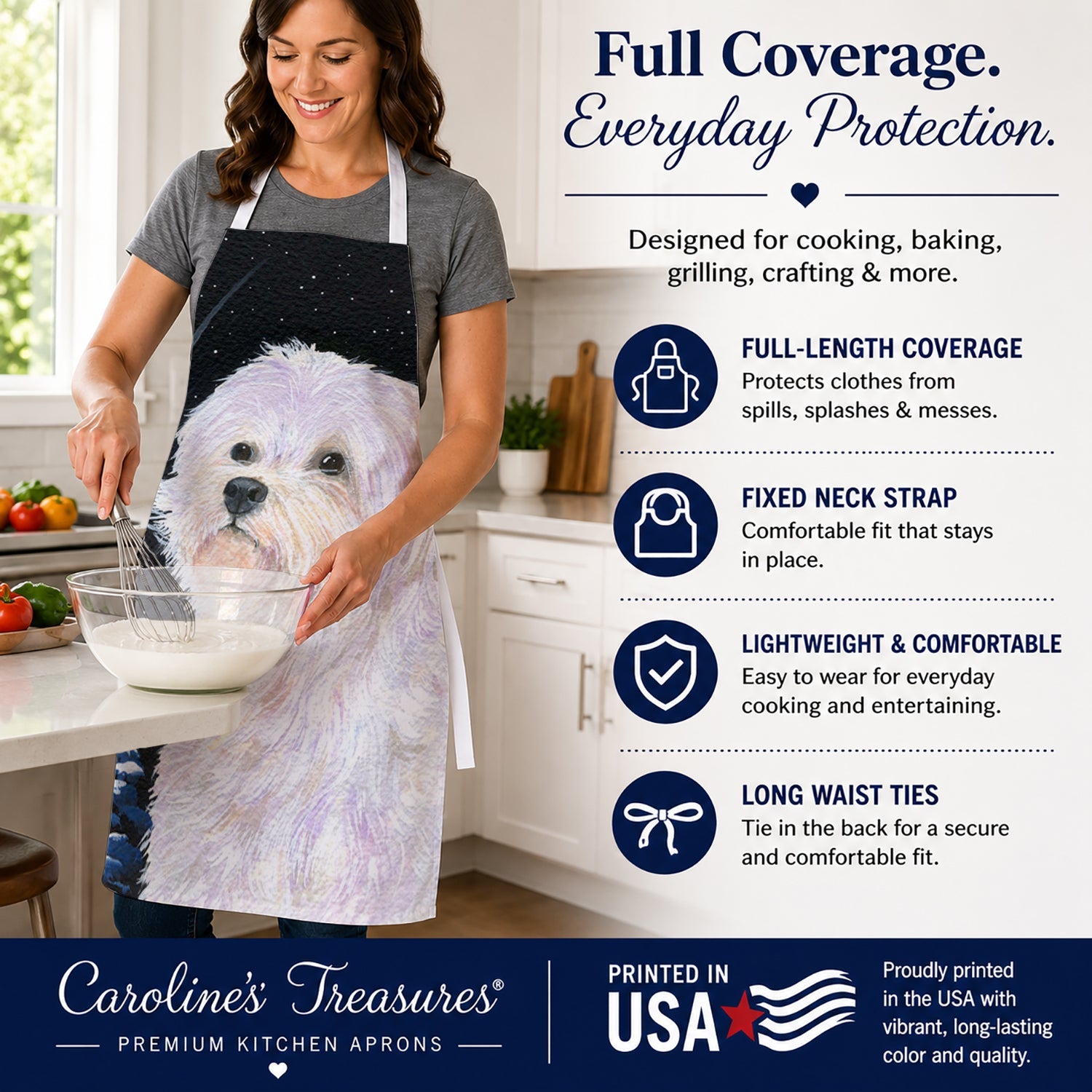 Starry Night Maltese Apron Cooking Kitchen Server Baking Crafts Gardening for Adult Women Men, Unisex, Large, Multicolor