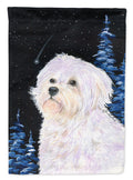 Starry Night Maltese House Flag 28x40 Porch Sleeve Pole Decorative Outside Yard Banner Artwork Wall Hanging, Polyester