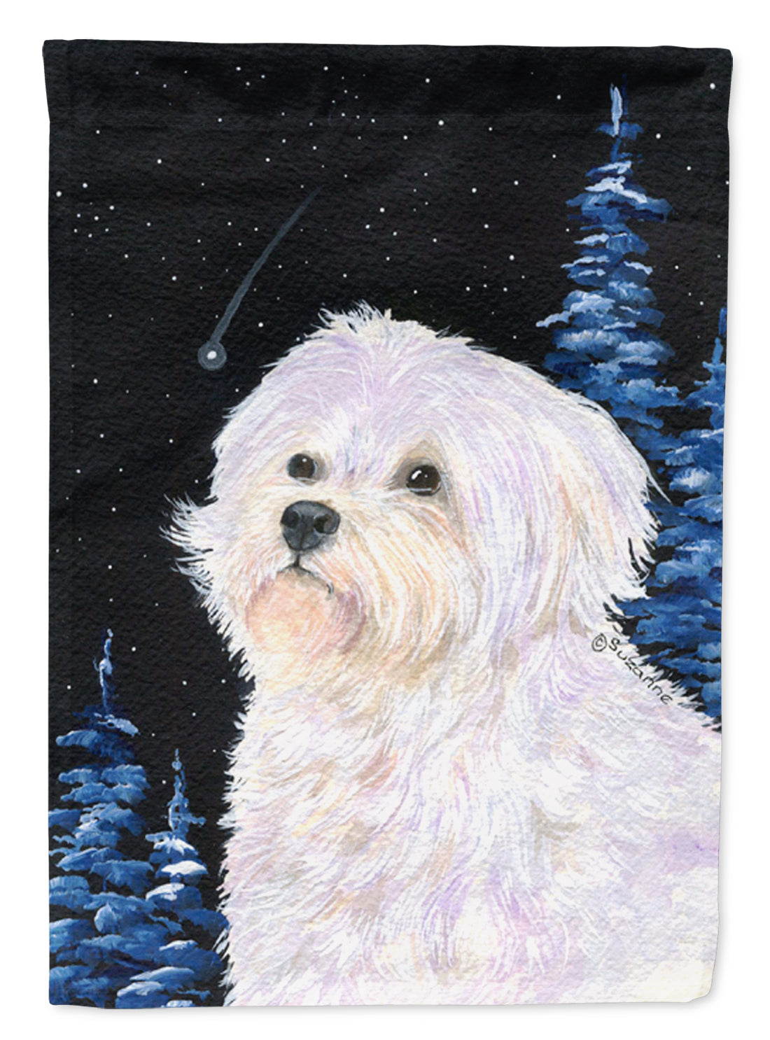 Starry Night Maltese House Flag 28x40 Porch Sleeve Pole Decorative Outside Yard Banner Artwork Wall Hanging, Polyester
