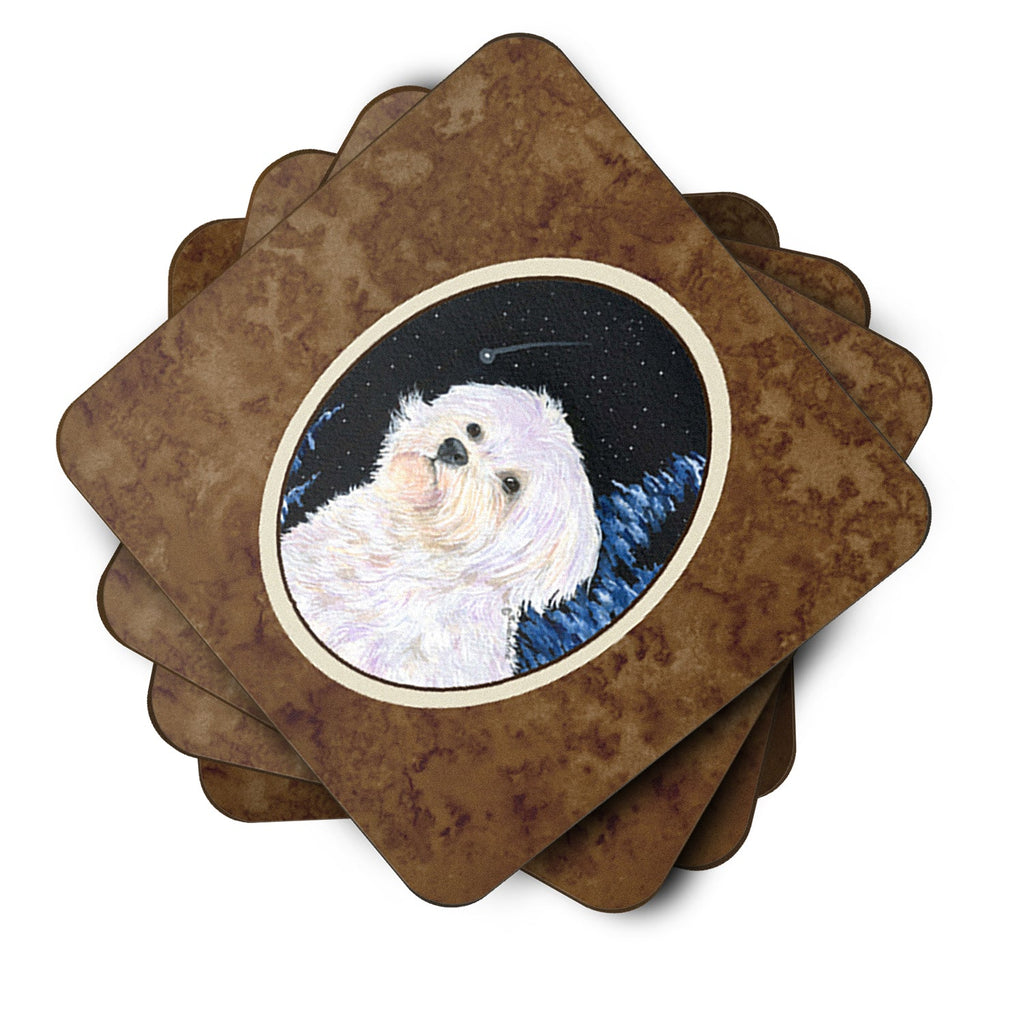Starry Night Maltese Foam Coasters Set of 4 Cup Coasters for Indoor Outdoor, Tabletop Protection, Anti Slip, Mouse pad Material
