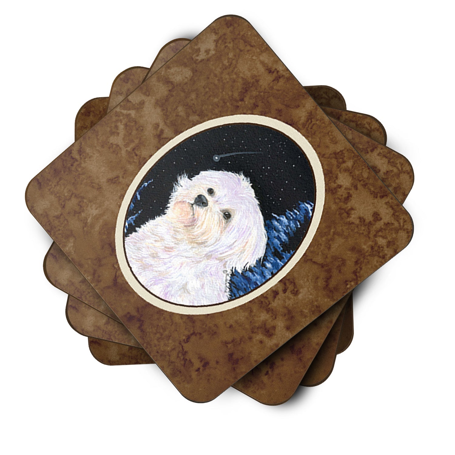 Starry Night Maltese Foam Coasters Set of 4 Cup Coasters for Indoor Outdoor, Tabletop Protection, Anti Slip, Mouse pad Material