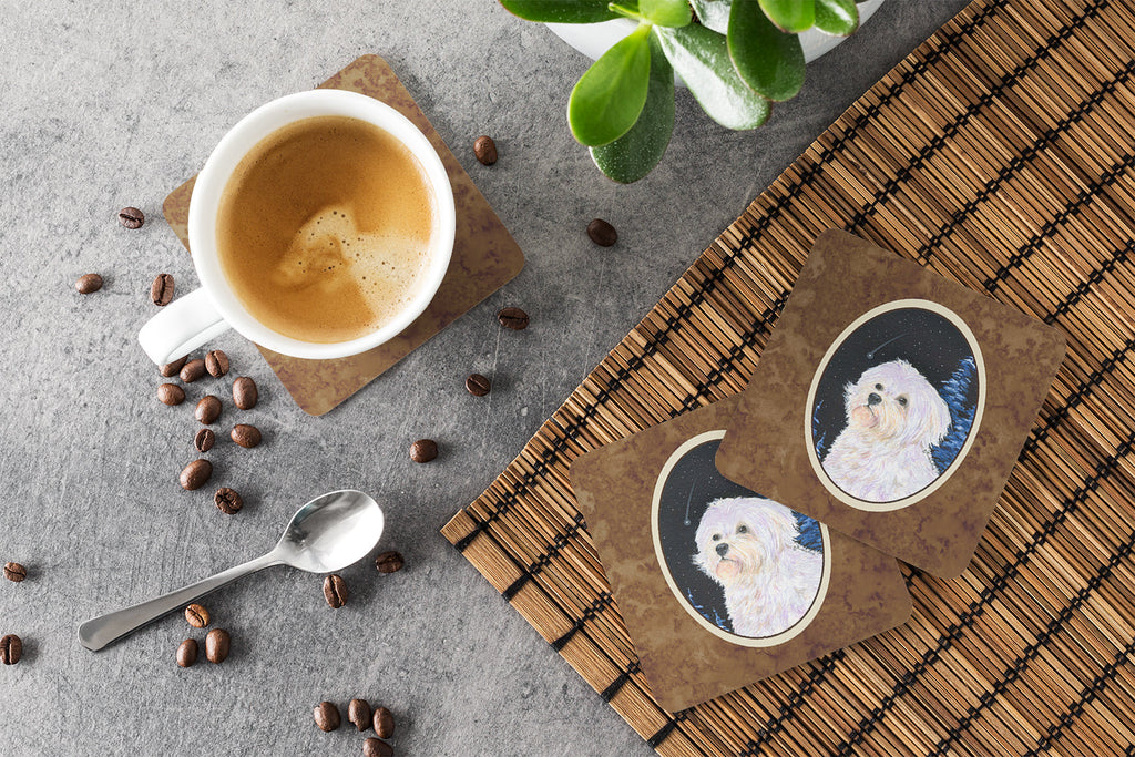 Starry Night Maltese Foam Coasters Set of 4 Cup Coasters for Indoor Outdoor, Tabletop Protection, Anti Slip, Mouse pad Material