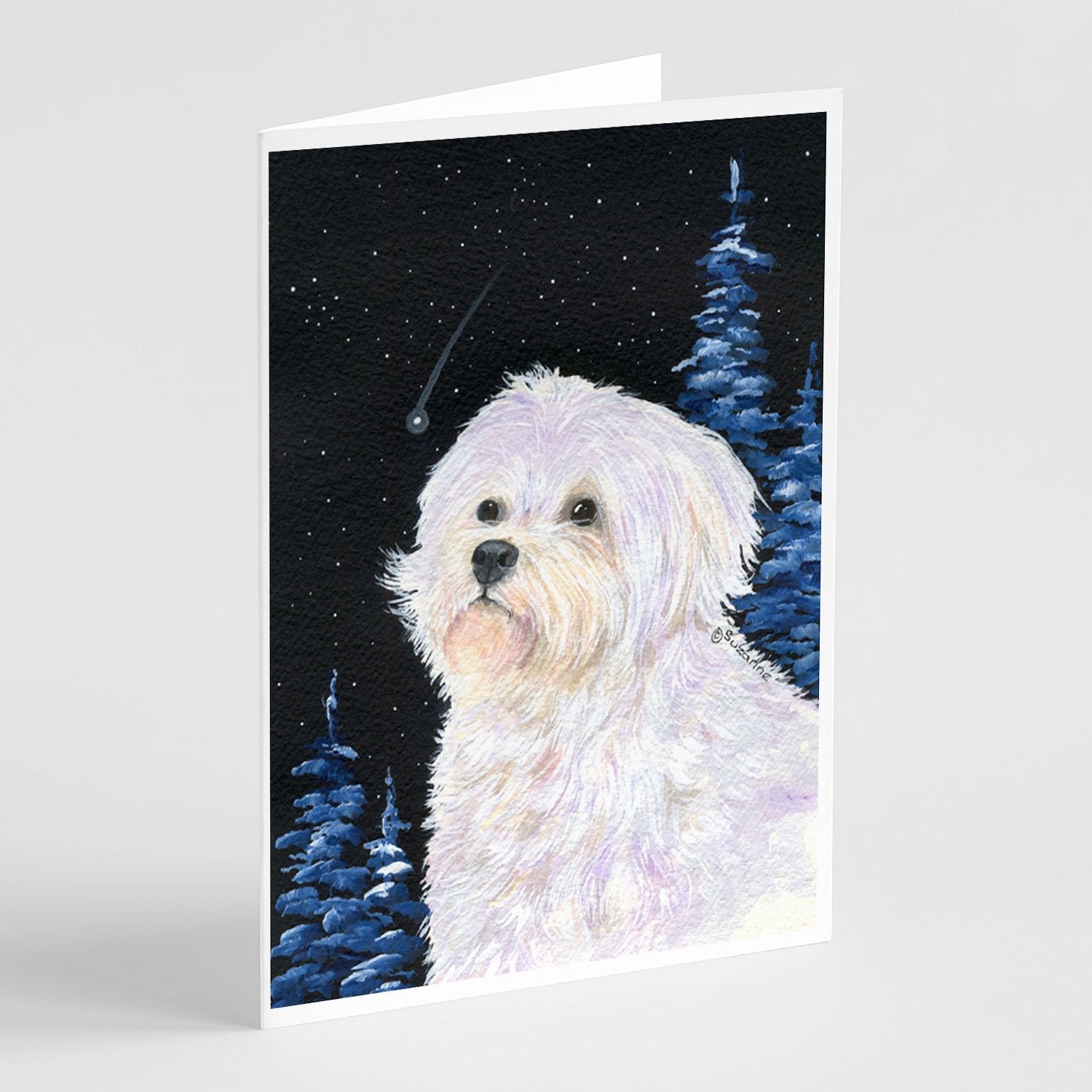 Starry Night Maltese Greeting Cards Pack of 8 Blank Cards with Envelopes Whimsical A7 Size 5x7