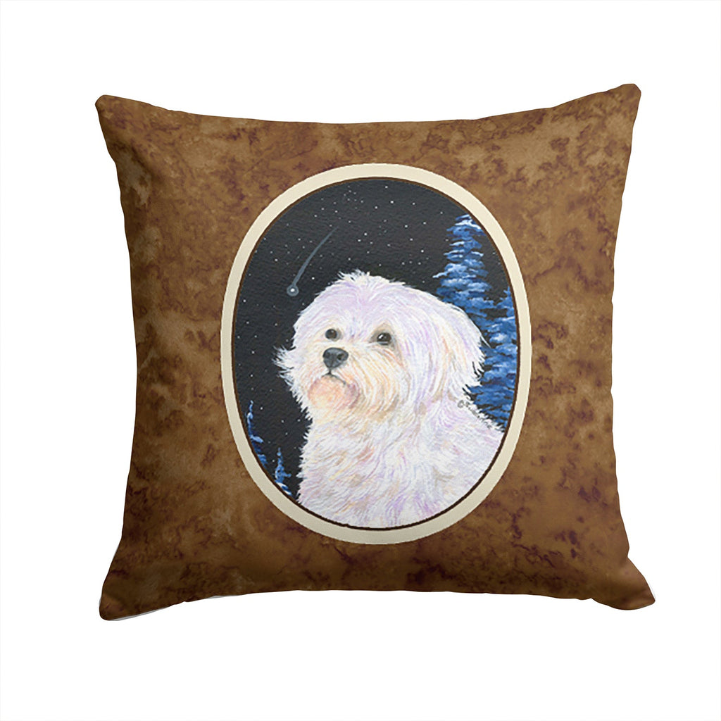 Starry Night Maltese Decorative Throw Pillow 14x14 Indoor Outdoor Accent Cushion, Fabric Cover with Insert for Sofa, Bed, Porch & Living Room