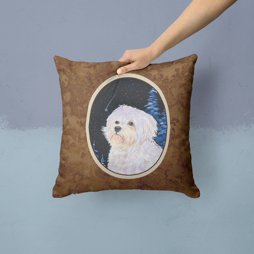 Starry Night Maltese Decorative Throw Pillow 14x14 Indoor Outdoor Accent Cushion, Fabric Cover with Insert for Sofa, Bed, Porch & Living Room