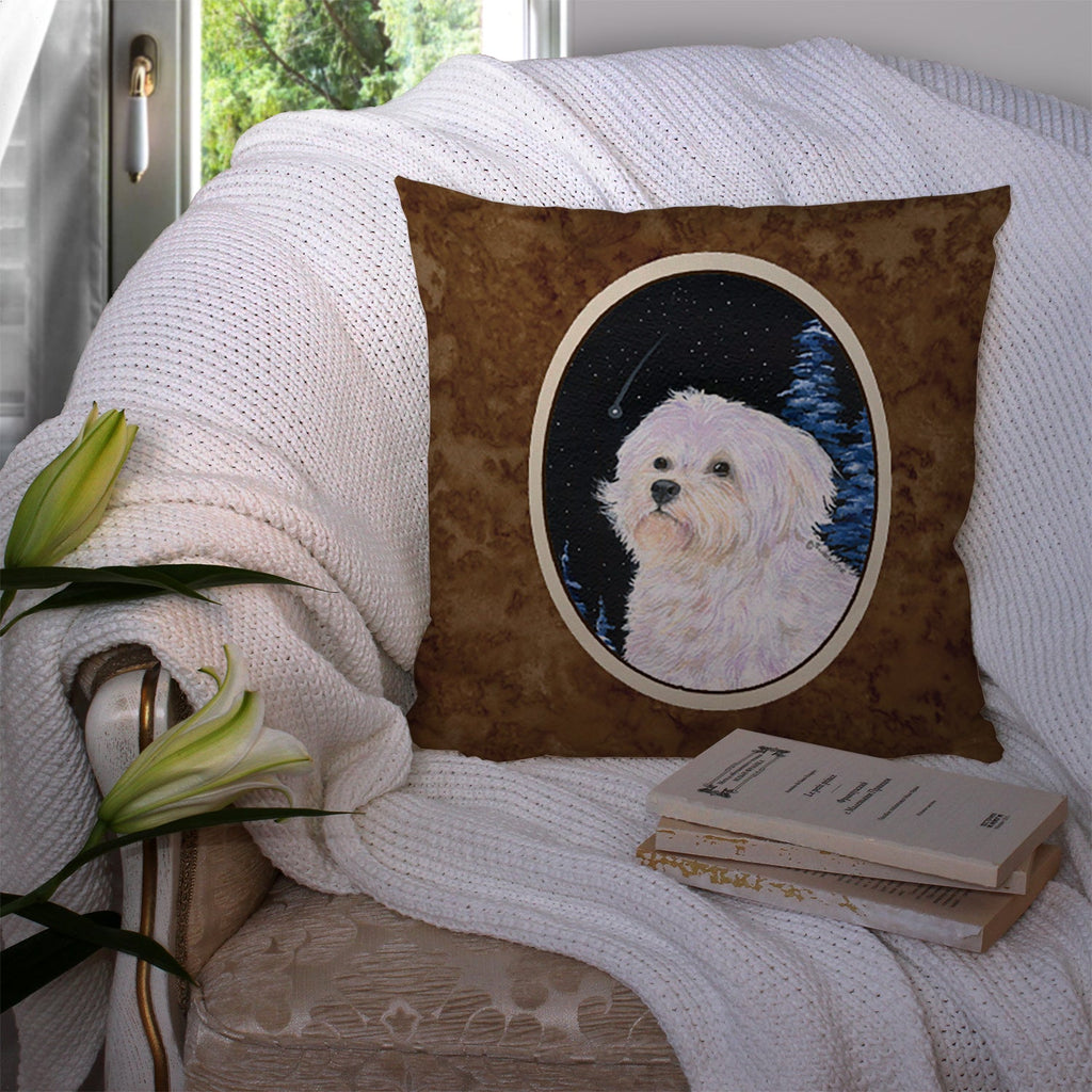 Starry Night Maltese Decorative Throw Pillow 14x14 Indoor Outdoor Accent Cushion, Fabric Cover with Insert for Sofa, Bed, Porch & Living Room