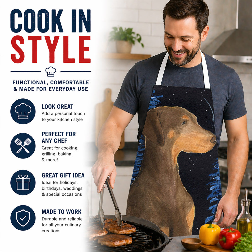 Starry Night Doberman Apron Cooking Kitchen Server Baking Crafts Gardening for Adult Women Men, Unisex, Large, Multicolor