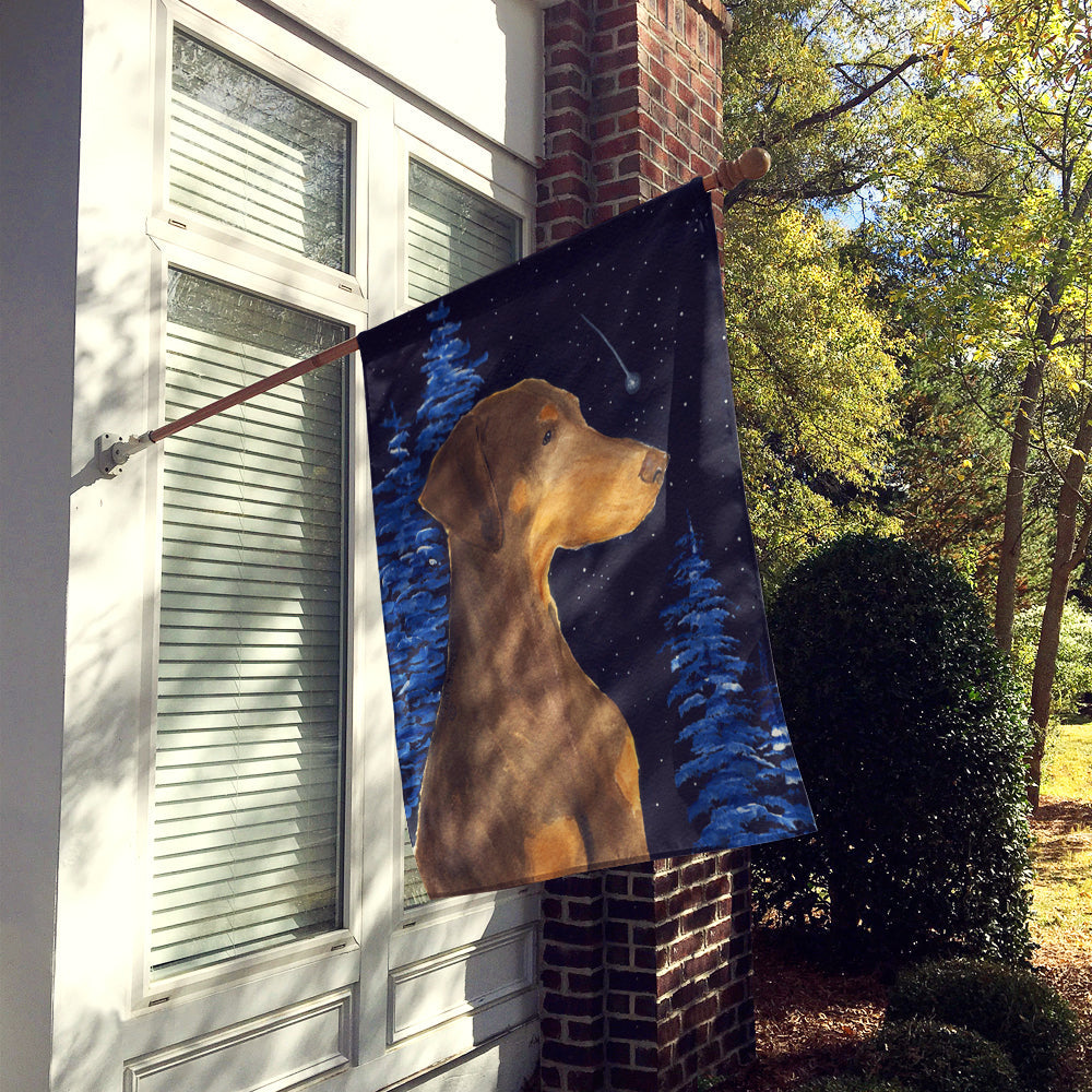 Starry Night Doberman House Flag 28x40 Porch Sleeve Pole Decorative Outside Yard Banner Artwork Wall Hanging, Polyester