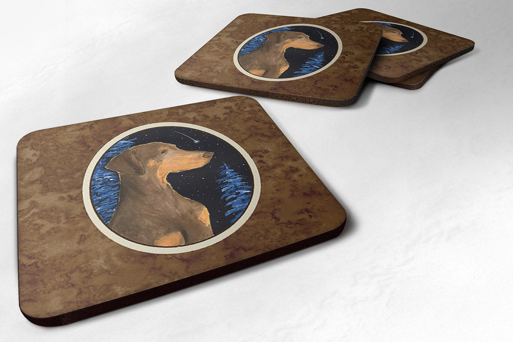 Starry Night Doberman Foam Coasters Set of 4 Cup Coasters for Indoor Outdoor, Tabletop Protection, Anti Slip, Mouse pad Material