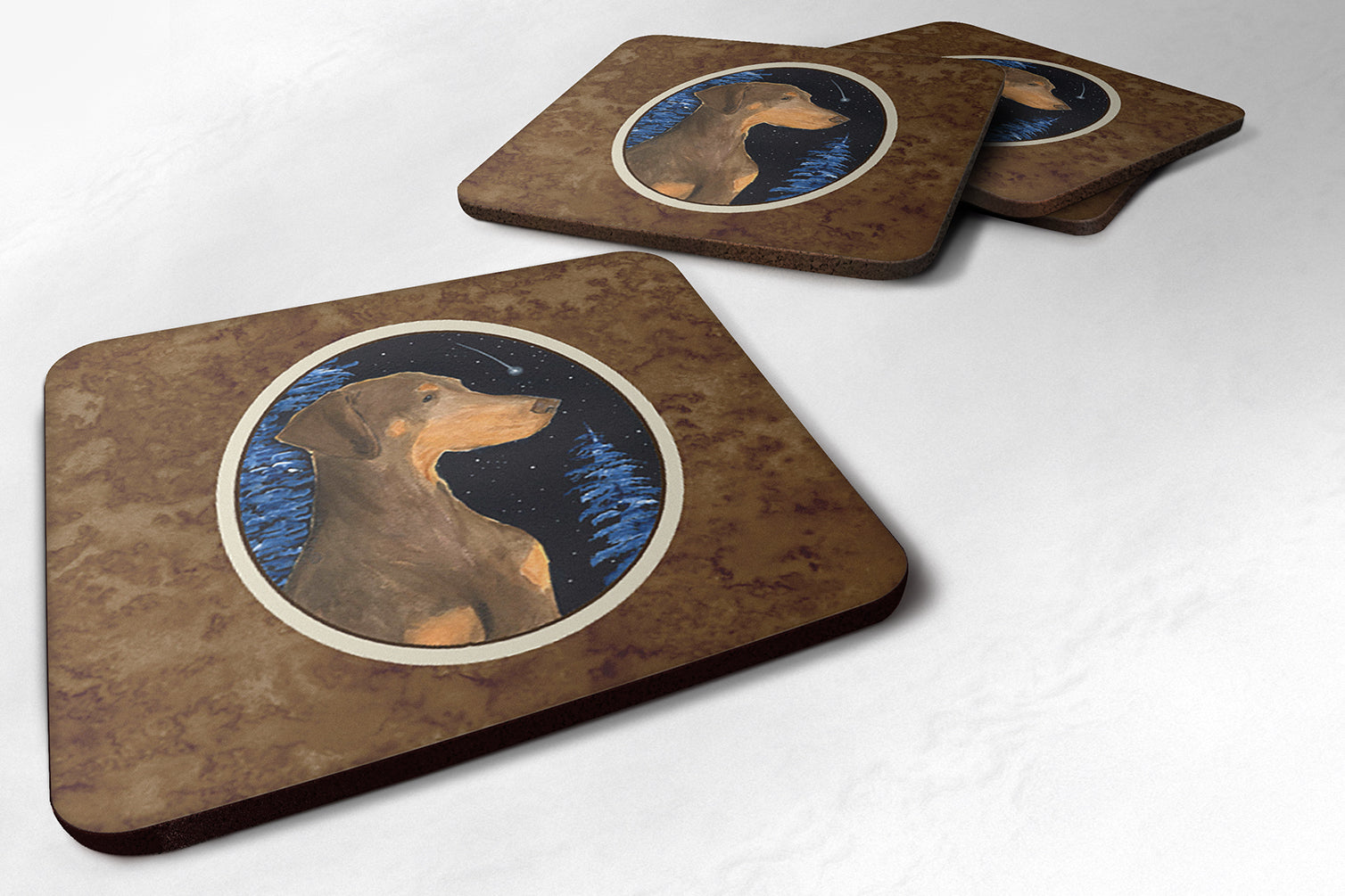Starry Night Doberman Foam Coasters Set of 4 Cup Coasters for Indoor Outdoor, Tabletop Protection, Anti Slip, Mouse pad Material
