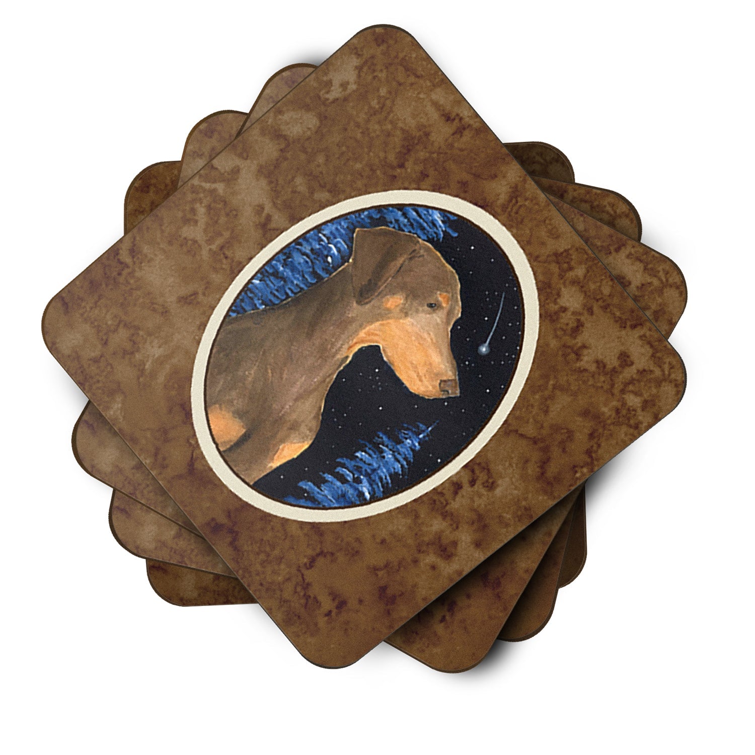 Starry Night Doberman Foam Coasters Set of 4 Cup Coasters for Indoor Outdoor, Tabletop Protection, Anti Slip, Mouse pad Material