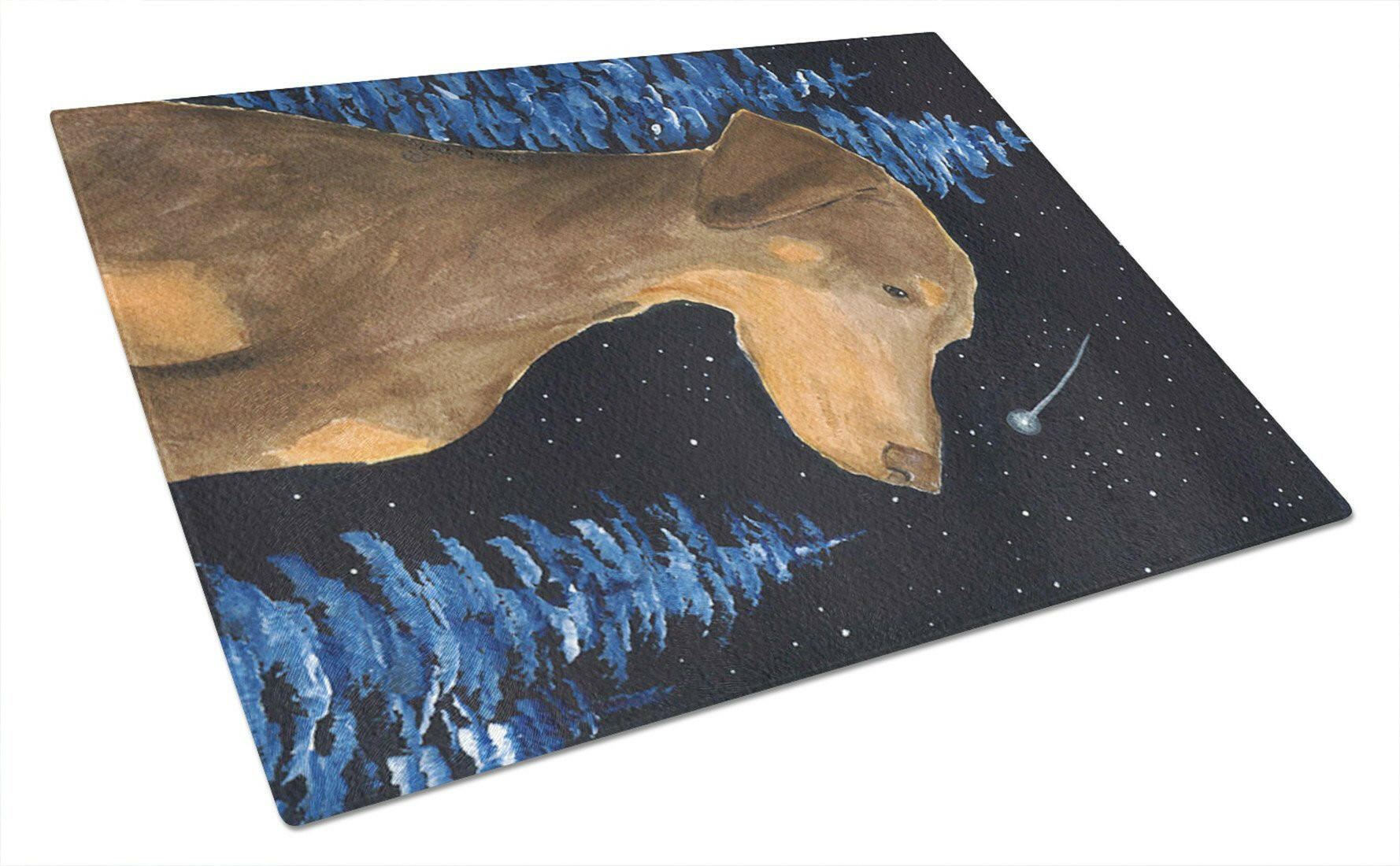 Starry Night Doberman Cutting Board Tempered Glass Kitchen Cutting Surface, Heat Resistant Chopping, Non-Slip Feet, Food Prep & Serving