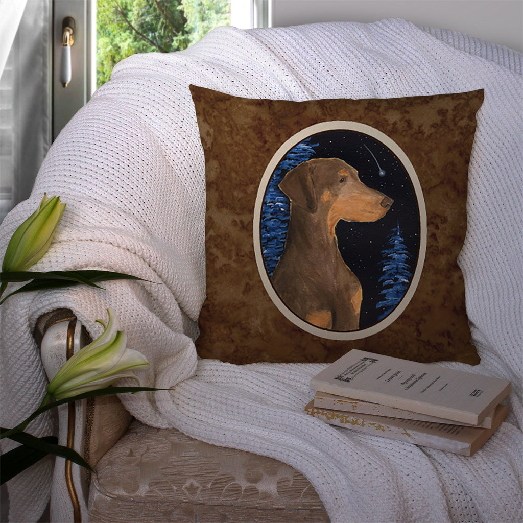 Starry Night Doberman Decorative Throw Pillow 14x14 Indoor Outdoor Accent Cushion, Fabric Cover with Insert for Sofa, Bed, Porch & Living Room