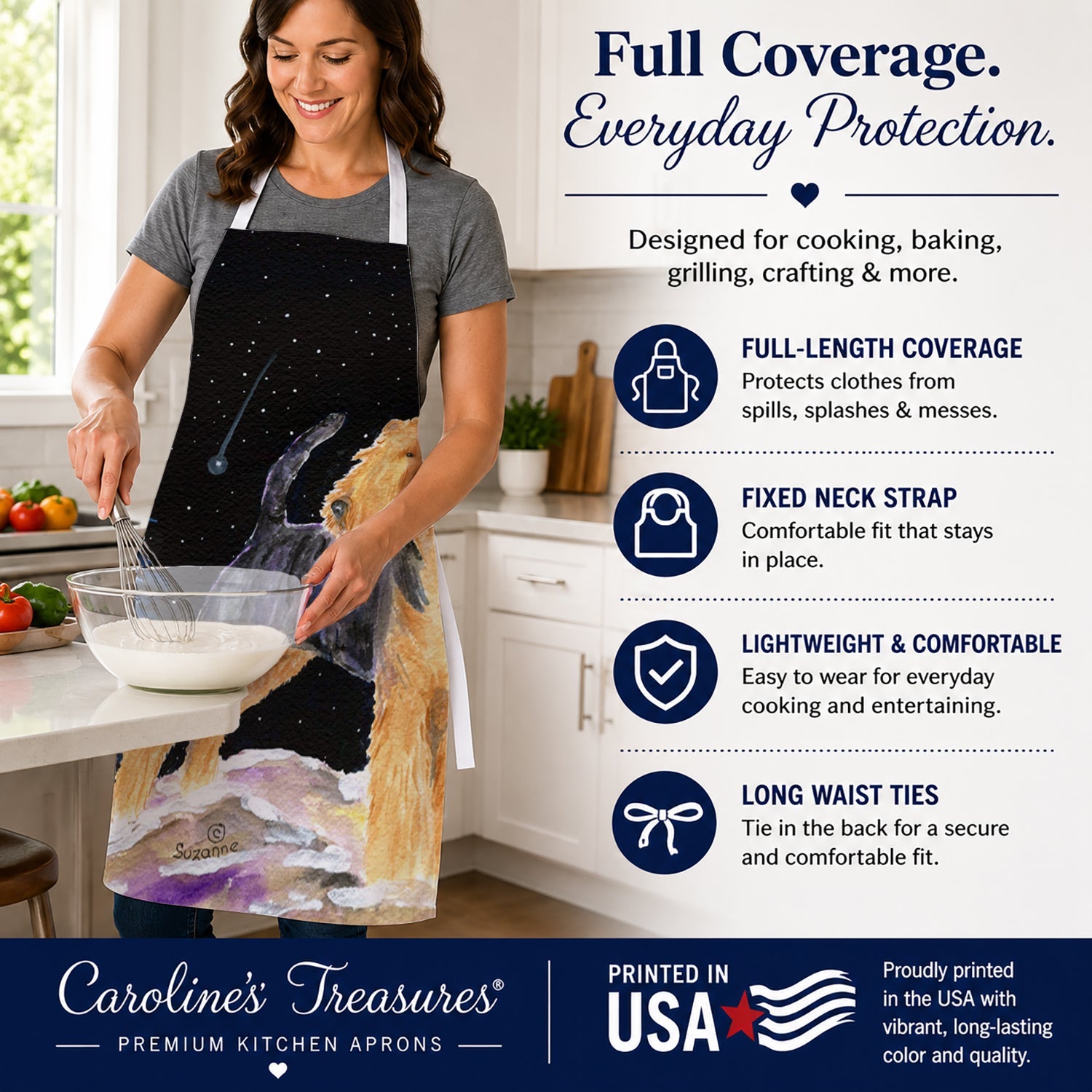 Starry Night Welsh Terrier Apron Cooking Kitchen Server Baking Crafts Gardening for Adult Women Men, Unisex, Large, Multicolor