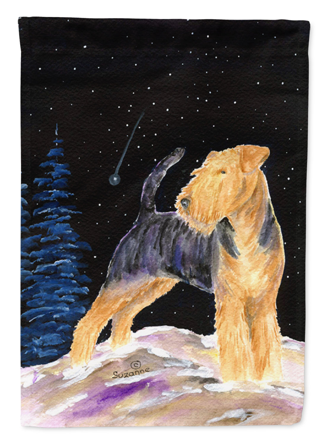 Starry Night Welsh Terrier House Flag 28x40 Porch Sleeve Pole Decorative Outside Yard Banner Artwork Wall Hanging, Polyester