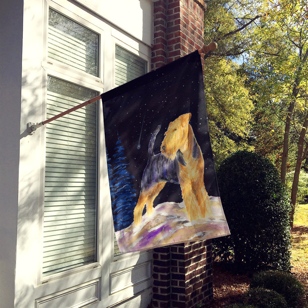 Starry Night Welsh Terrier House Flag 28x40 Porch Sleeve Pole Decorative Outside Yard Banner Artwork Wall Hanging, Polyester