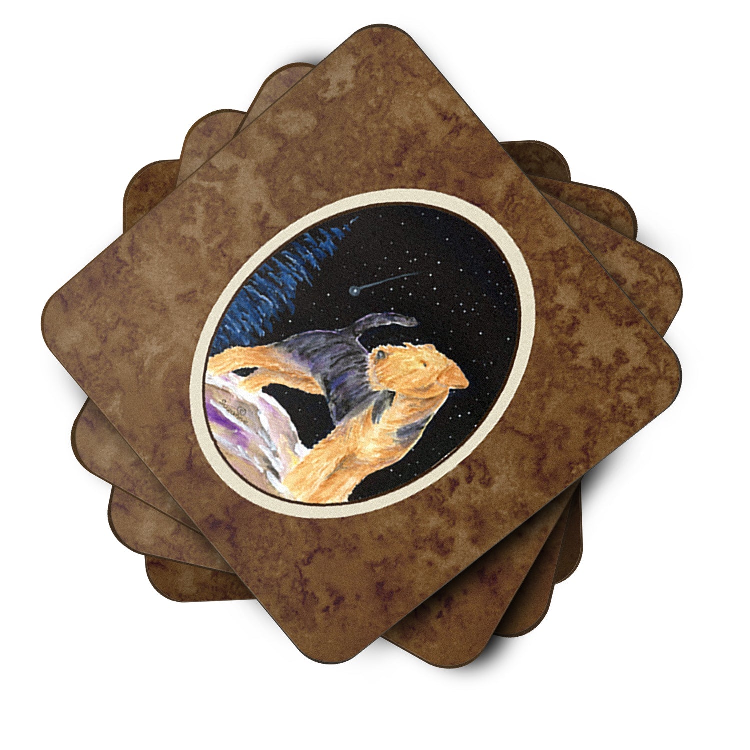Starry Night Welsh Terrier Foam Coasters Set of 4 Cup Coasters for Indoor Outdoor, Tabletop Protection, Anti Slip, Mouse pad Material