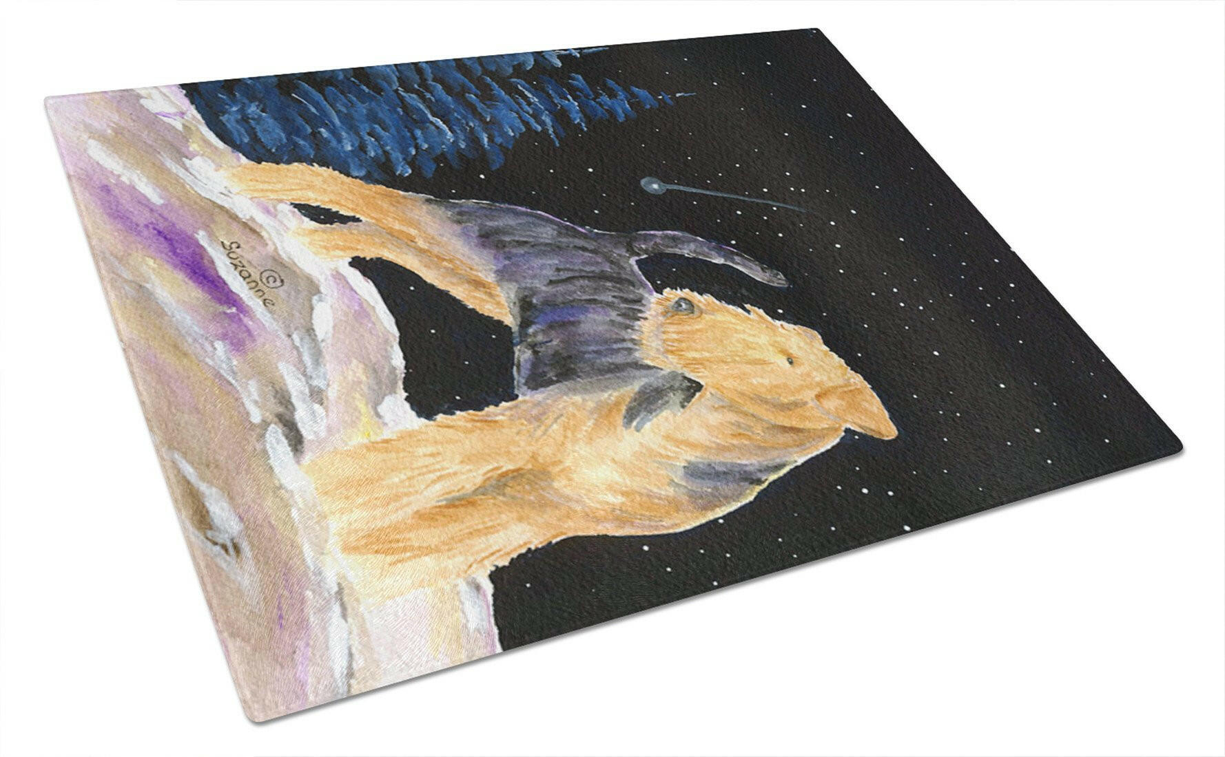 Starry Night Welsh Terrier Cutting Board Tempered Glass Kitchen Cutting Surface, Heat Resistant Chopping, Non-Slip Feet, Food Prep & Serving
