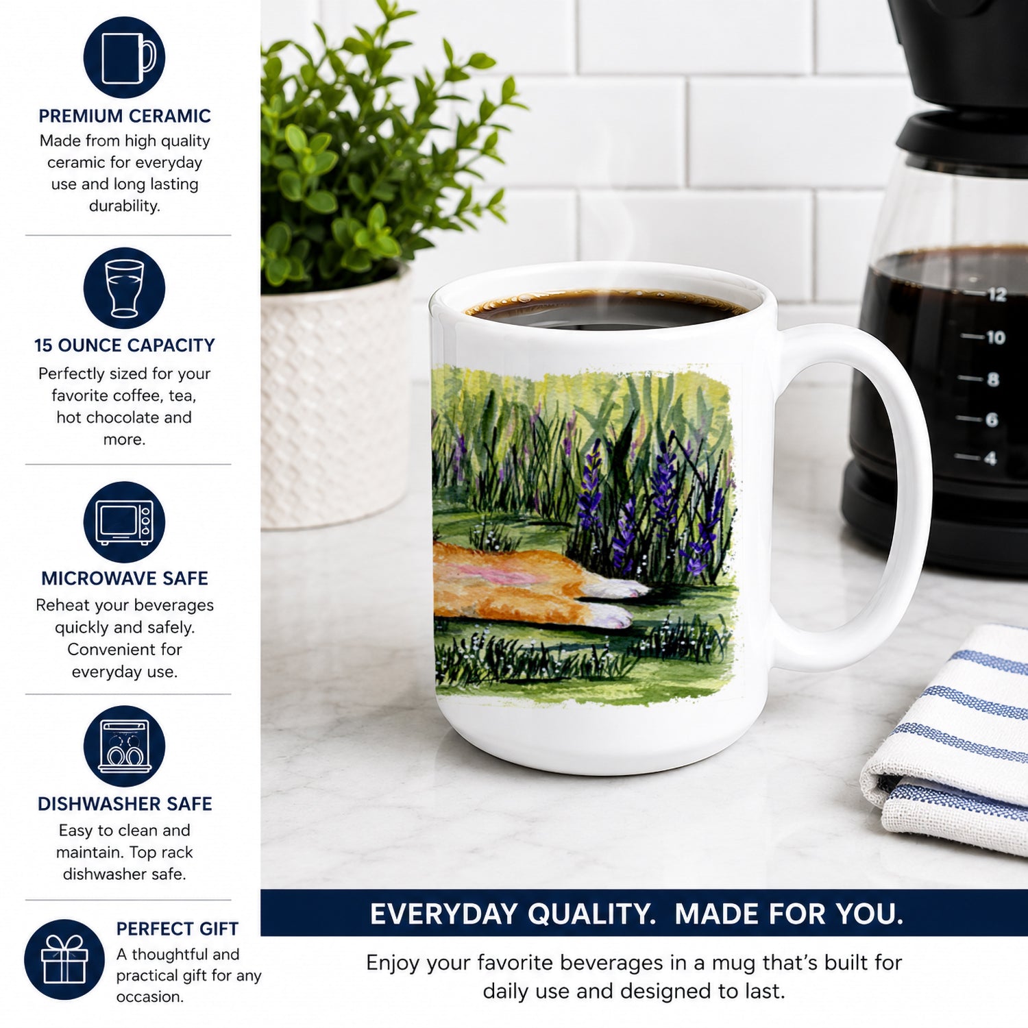 Corgi Ceramic Coffee Mug 15 oz Decorative Large C Handle Mug Cup for Tea, Cocoa Hot Chocolate