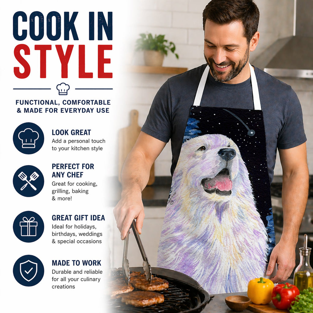 Starry Night Great Pyrenees Apron Cooking Kitchen Server Baking Crafts Gardening for Adult Women Men, Unisex, Large, Multicolor