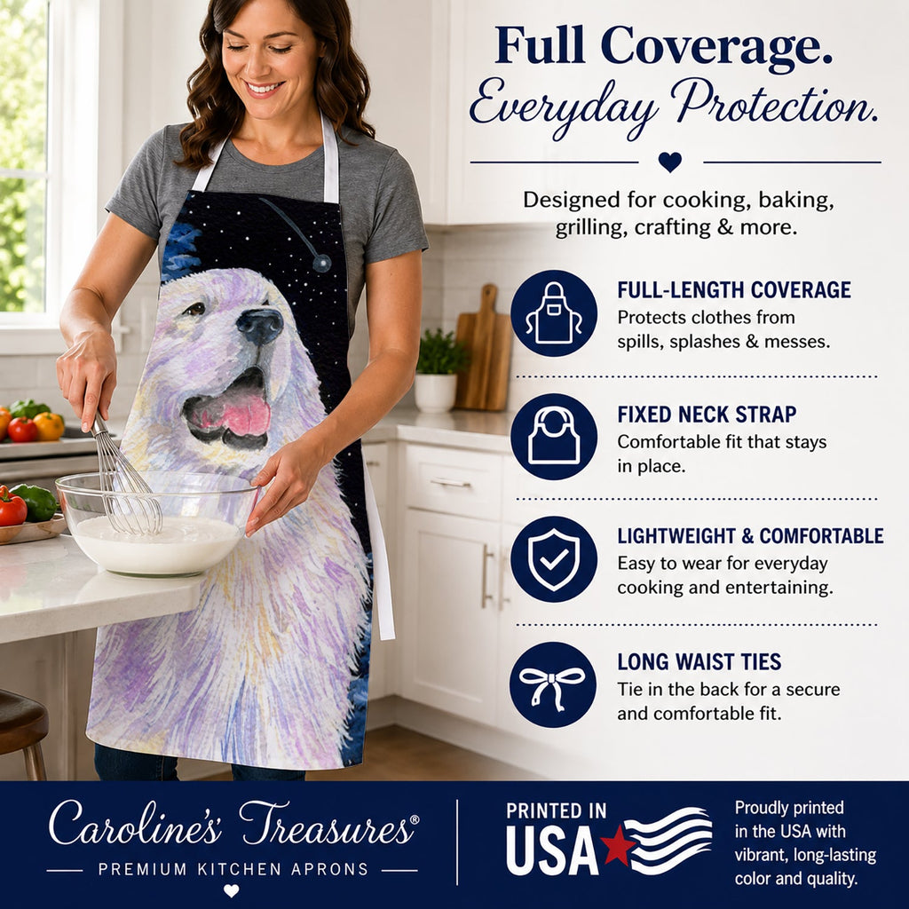 Starry Night Great Pyrenees Apron Cooking Kitchen Server Baking Crafts Gardening for Adult Women Men, Unisex, Large, Multicolor