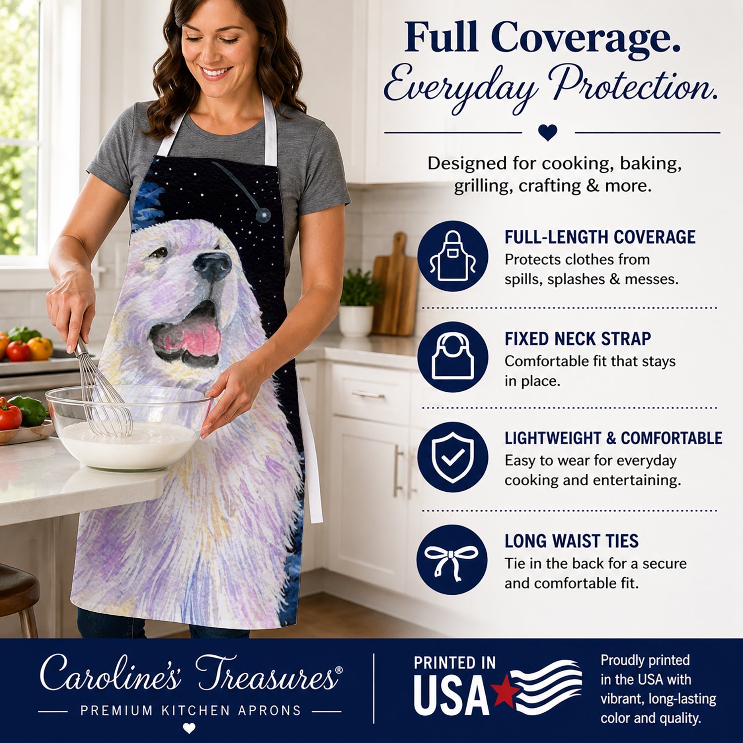 Starry Night Great Pyrenees Apron Cooking Kitchen Server Baking Crafts Gardening for Adult Women Men, Unisex, Large, Multicolor
