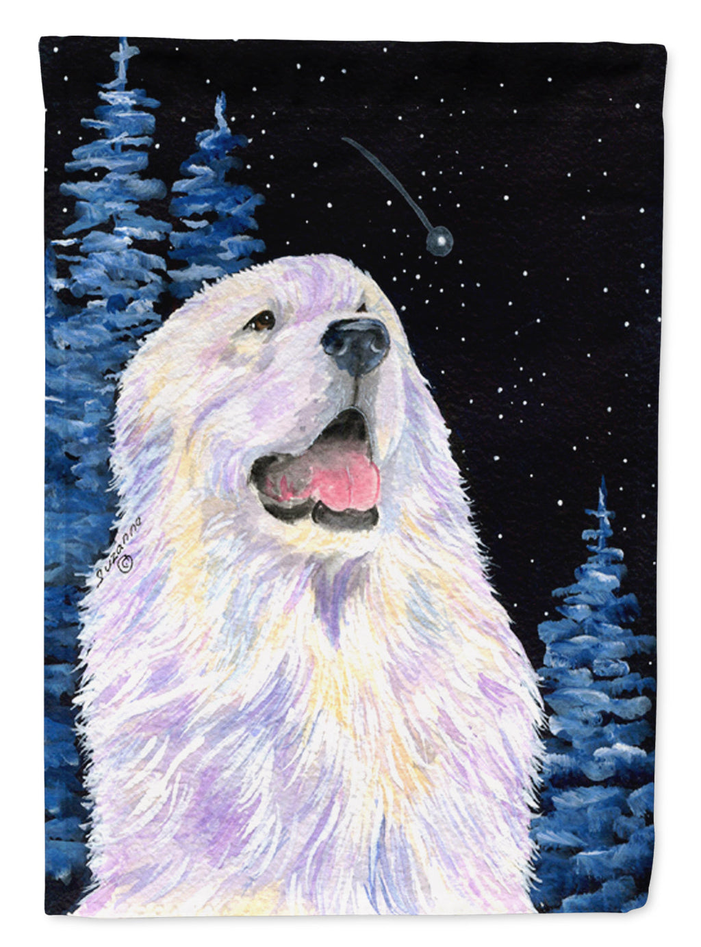 Starry Night Great Pyrenees House Flag 28x40 Porch Sleeve Pole Decorative Outside Yard Banner Artwork Wall Hanging, Polyester
