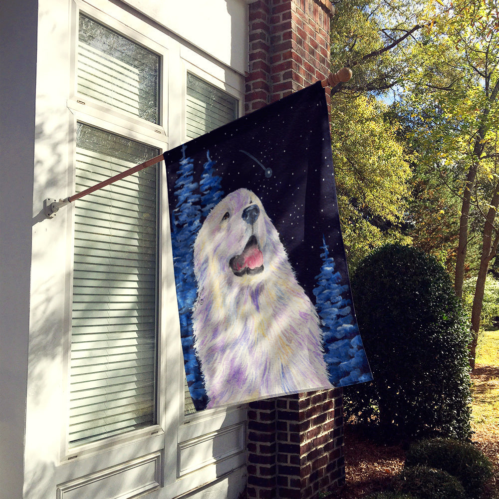 Starry Night Great Pyrenees House Flag 28x40 Porch Sleeve Pole Decorative Outside Yard Banner Artwork Wall Hanging, Polyester