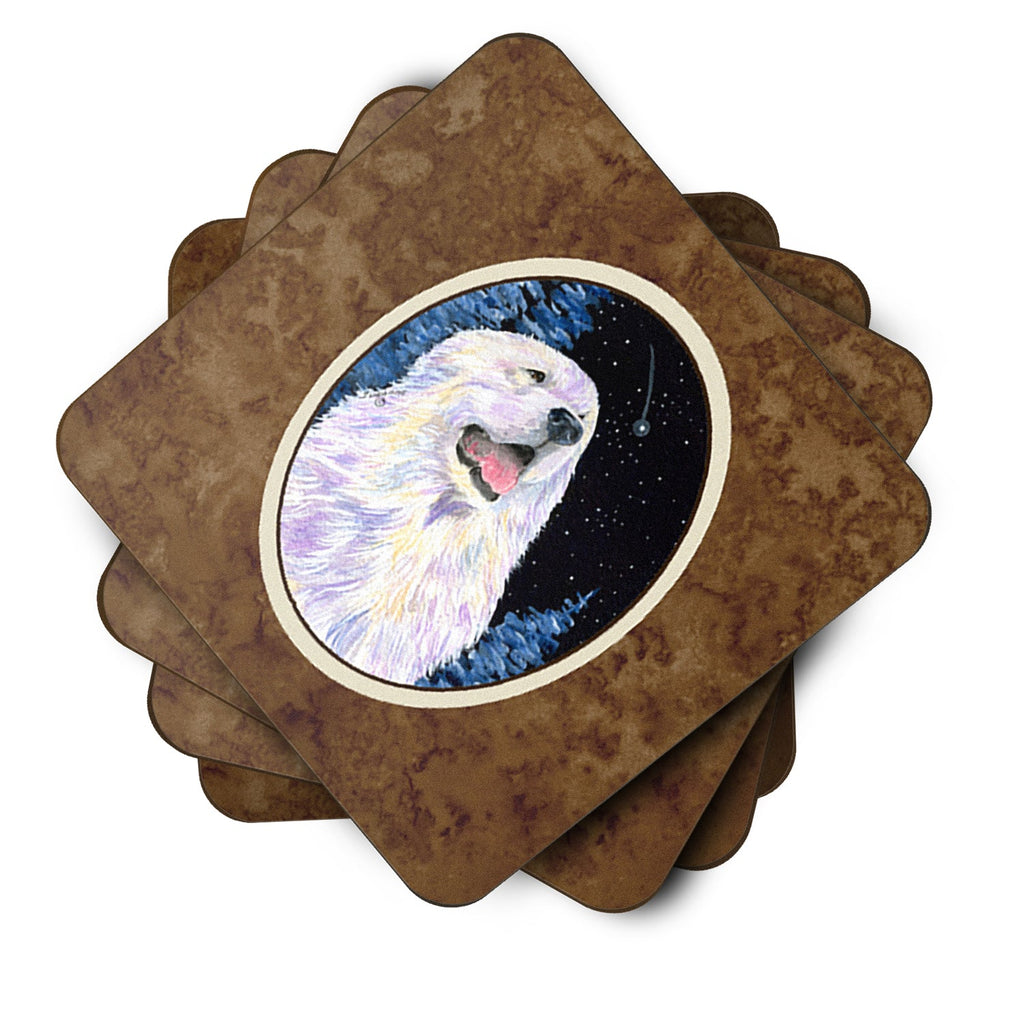 Starry Night Great Pyrenees Foam Coasters Set of 4 Cup Coasters for Indoor Outdoor, Tabletop Protection, Anti Slip, Mouse pad Material