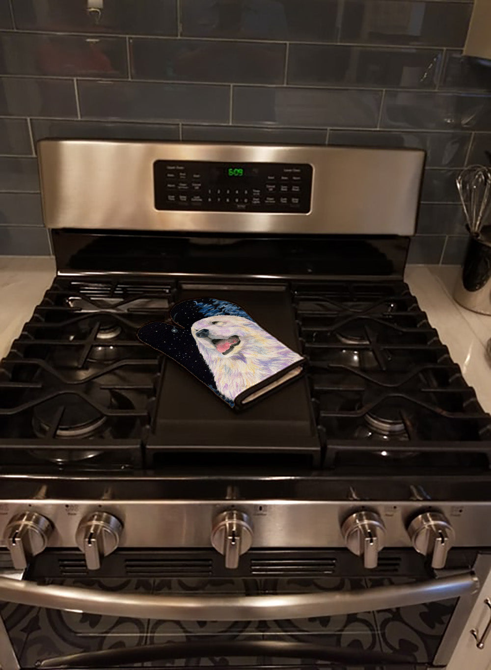 Starry Night Great Pyrenees Oven Mitt Heat Resistant Thick Oven Mitt for Hot Pans and Oven, Kitchen Mitt Protect Hands, Cooking Baking Glove