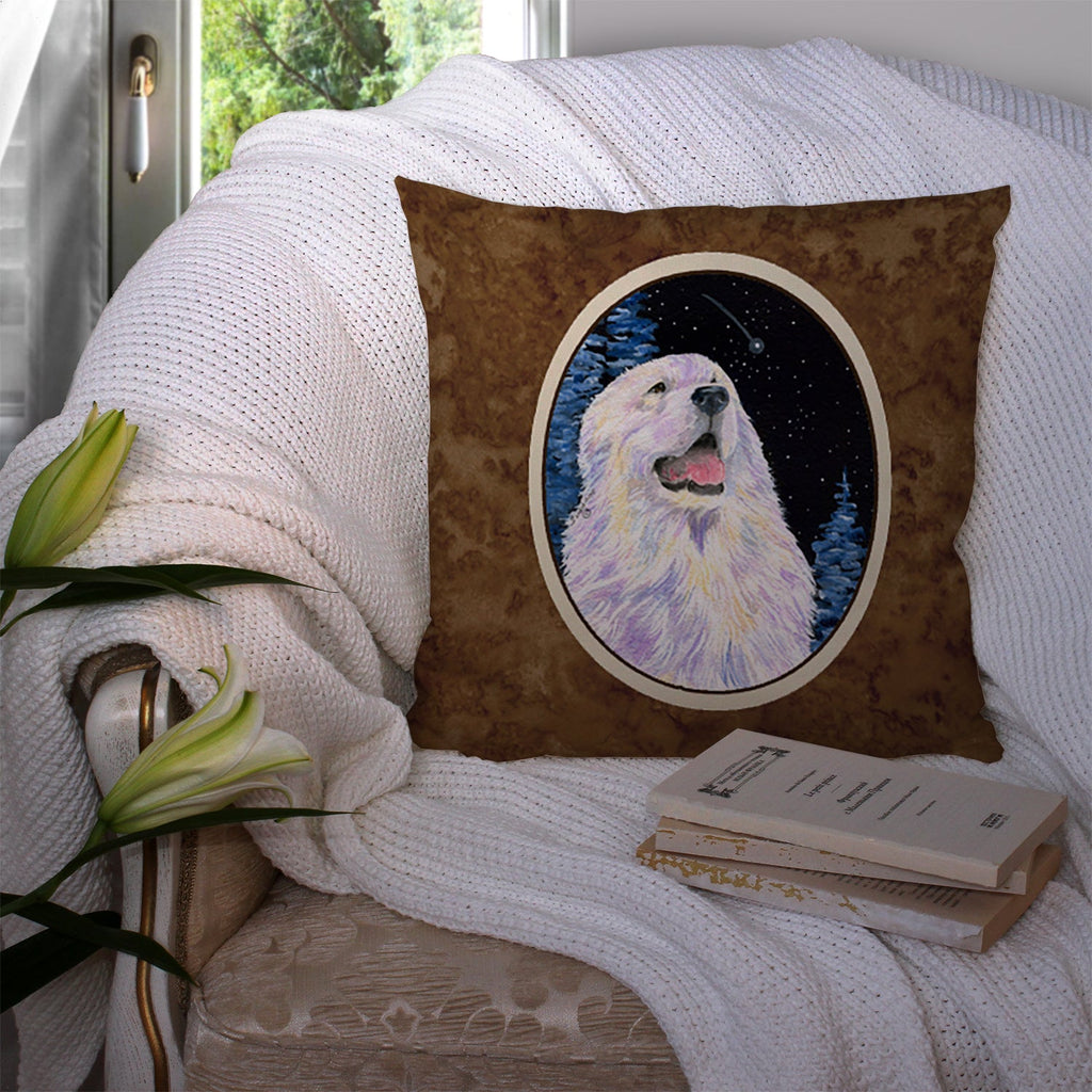 Starry Night Great Pyrenees Decorative Throw Pillow 14x14 Indoor Outdoor Accent Cushion, Fabric Cover with Insert for Sofa, Bed, Porch & Living Room