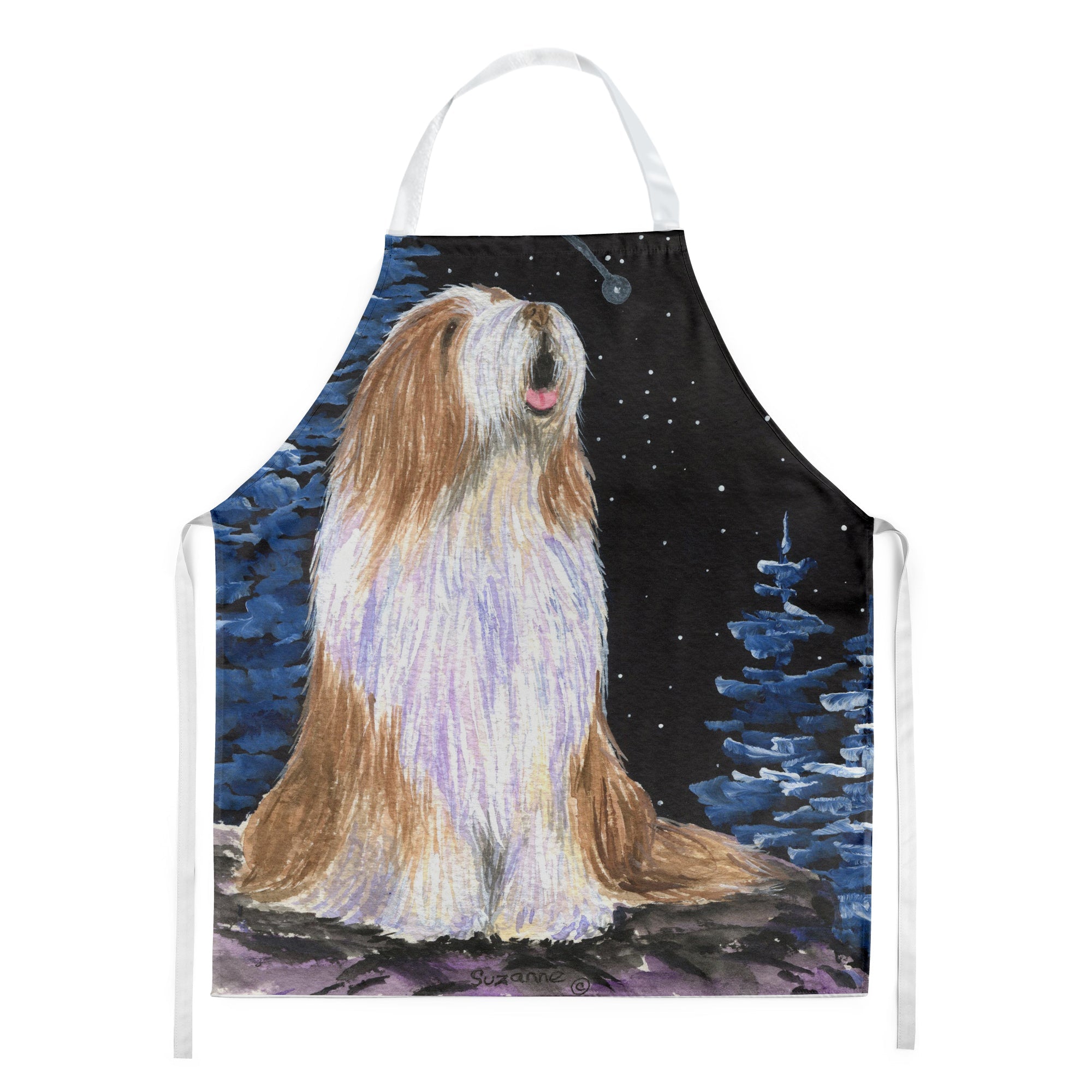 Starry Night Bearded Collie Apron Cooking Kitchen Server Baking Crafts Gardening for Adult Women Men, Unisex, Large, Multicolor
