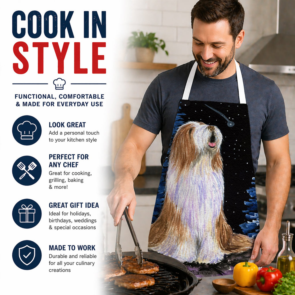 Starry Night Bearded Collie Apron Cooking Kitchen Server Baking Crafts Gardening for Adult Women Men, Unisex, Large, Multicolor