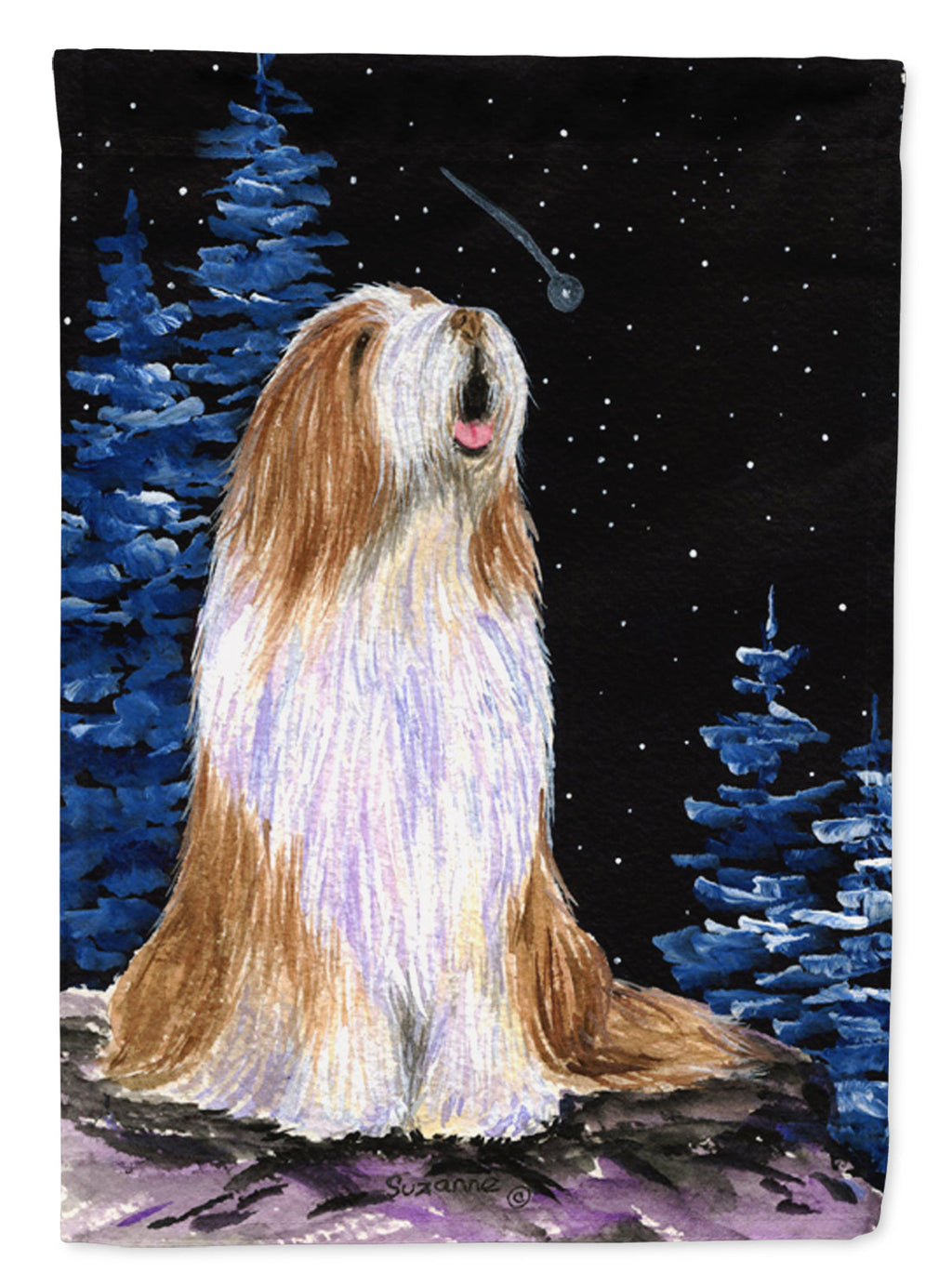 Starry Night Bearded Collie House Flag 28x40 Porch Sleeve Pole Decorative Outside Yard Banner Artwork Wall Hanging, Polyester