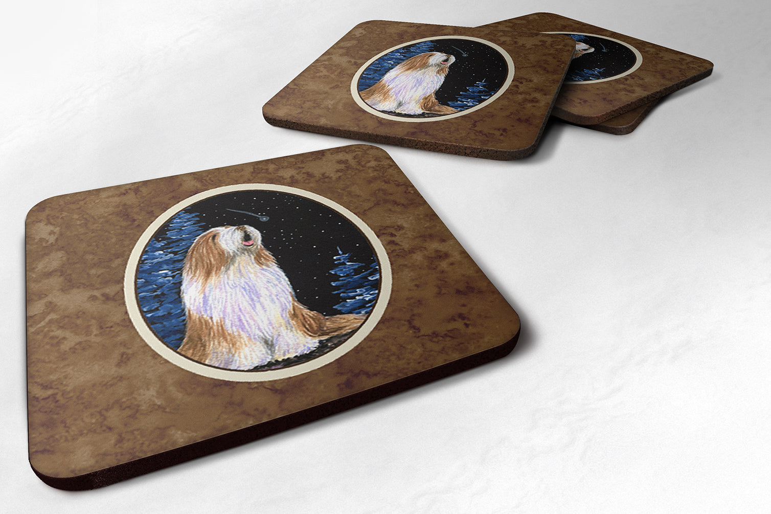 Starry Night Bearded Collie Foam Coasters Set of 4 Cup Coasters for Indoor Outdoor, Tabletop Protection, Anti Slip, Mouse pad Material