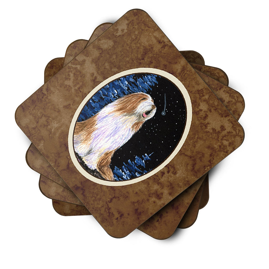 Starry Night Bearded Collie Foam Coasters Set of 4 Cup Coasters for Indoor Outdoor, Tabletop Protection, Anti Slip, Mouse pad Material