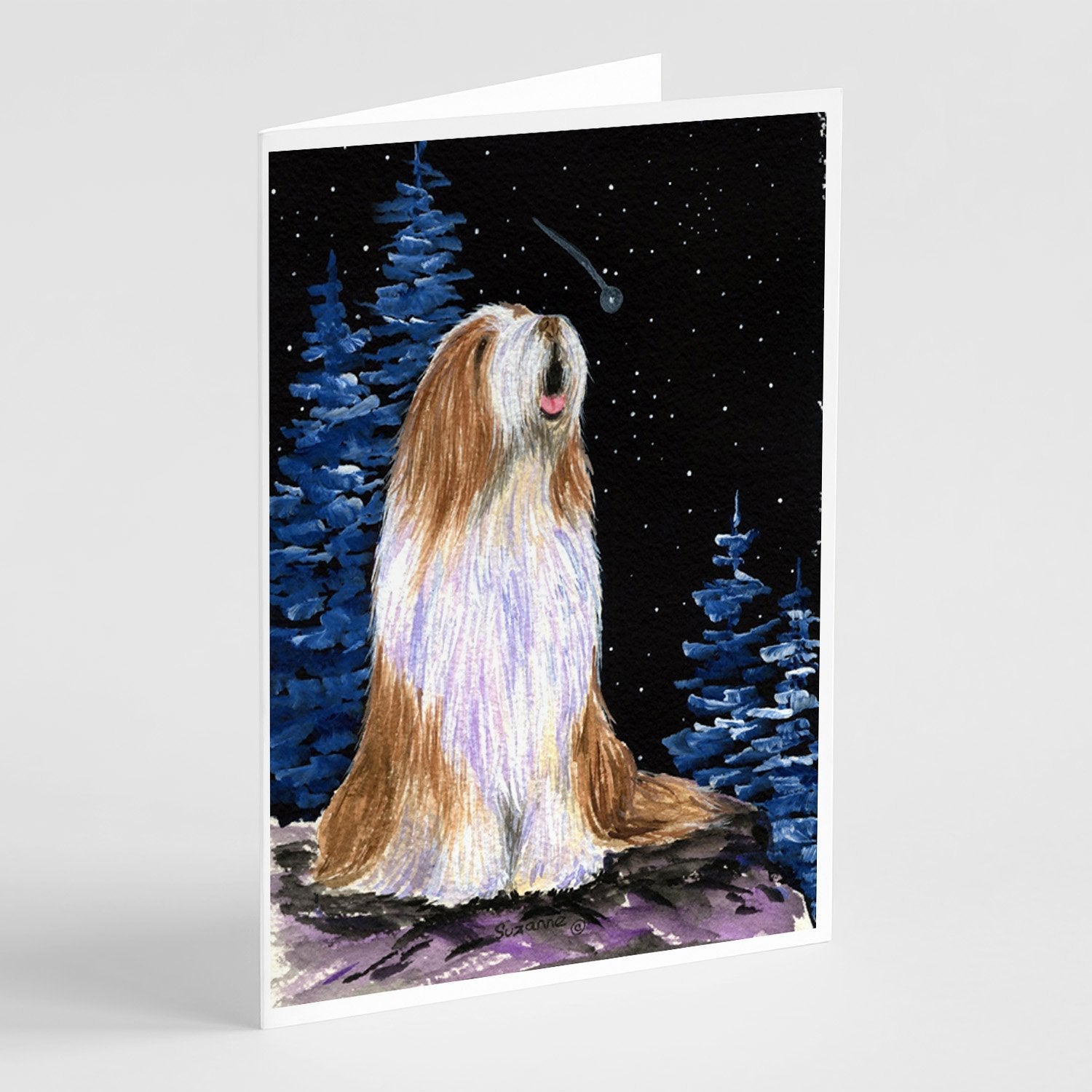 Starry Night Bearded Collie Greeting Cards Pack of 8 Blank Cards with Envelopes Whimsical A7 Size 5x7