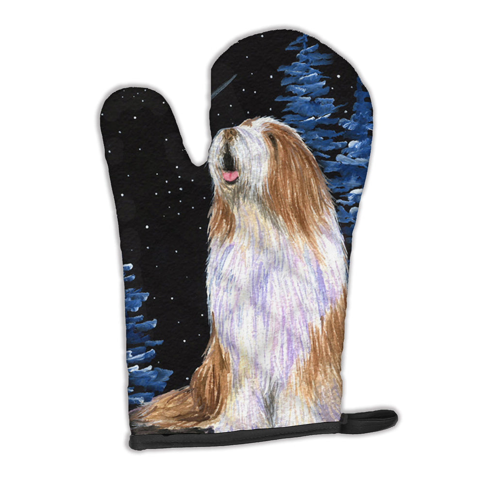 Starry Night Bearded Collie Oven Mitt Heat Resistant Thick Oven Mitt for Hot Pans and Oven, Kitchen Mitt Protect Hands, Cooking Baking Glove