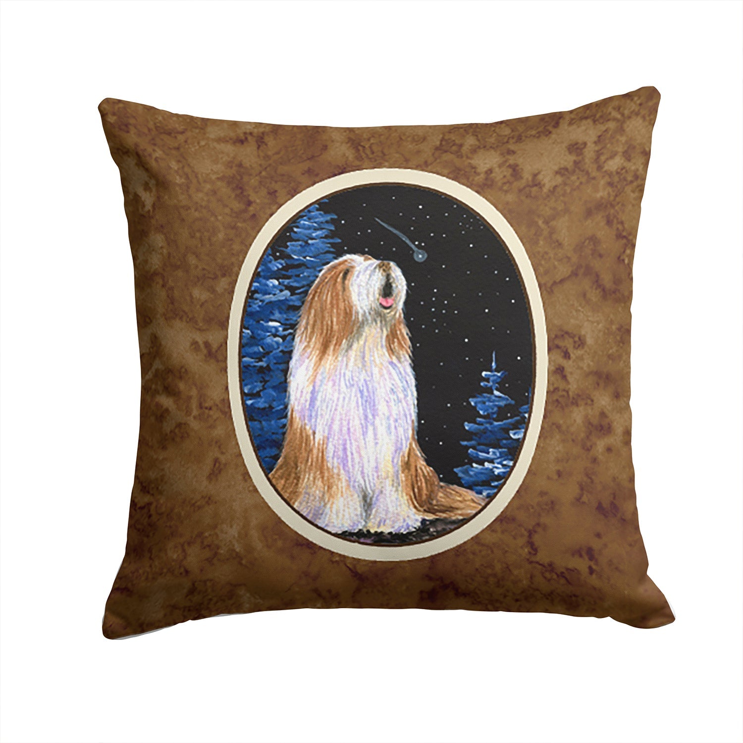 Starry Night Bearded Collie Decorative Throw Pillow 14x14 Indoor Outdoor Accent Cushion, Fabric Cover with Insert for Sofa, Bed, Porch & Living Room