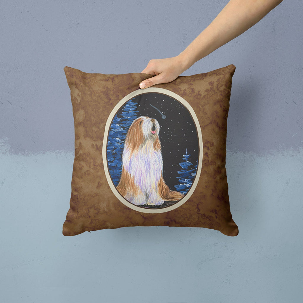 Starry Night Bearded Collie Decorative Throw Pillow 14x14 Indoor Outdoor Accent Cushion, Fabric Cover with Insert for Sofa, Bed, Porch & Living Room