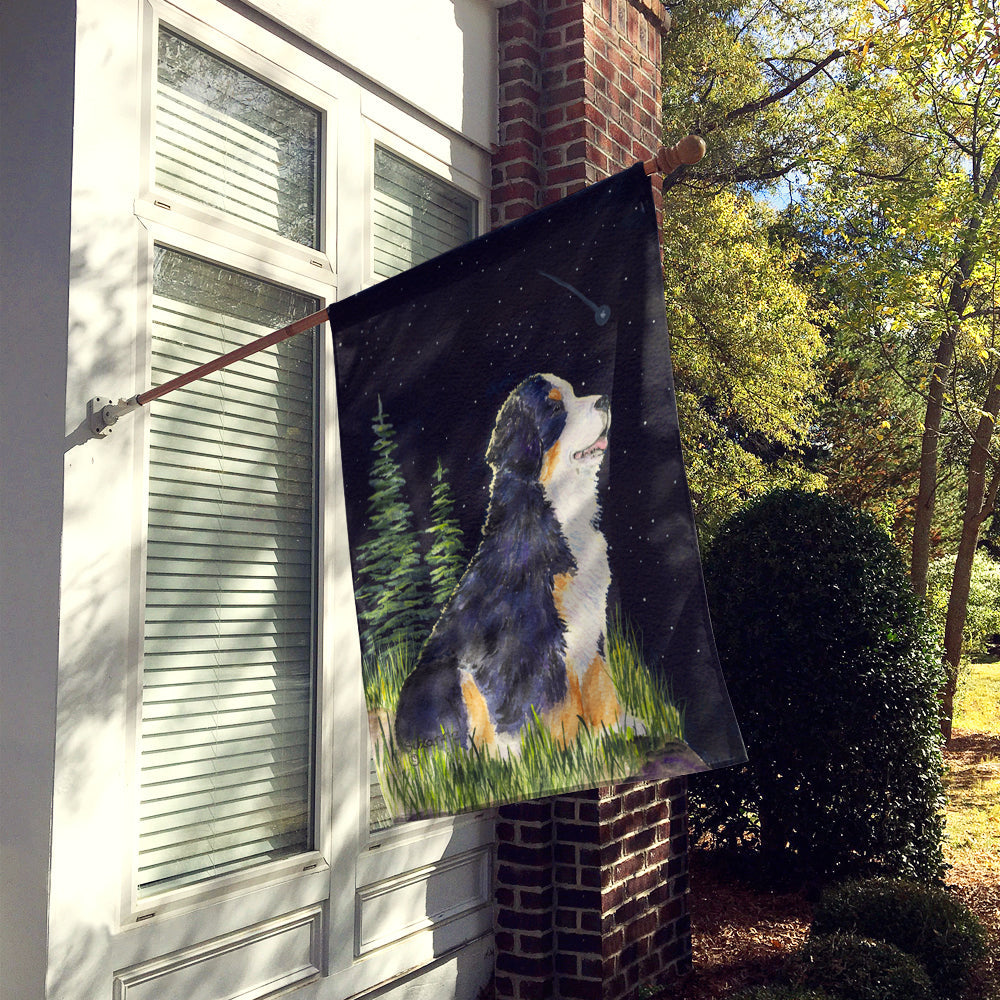 Starry Night Bernese Mountain Dog House Flag 28x40 Porch Sleeve Pole Decorative Outside Yard Banner Artwork Wall Hanging, Polyester