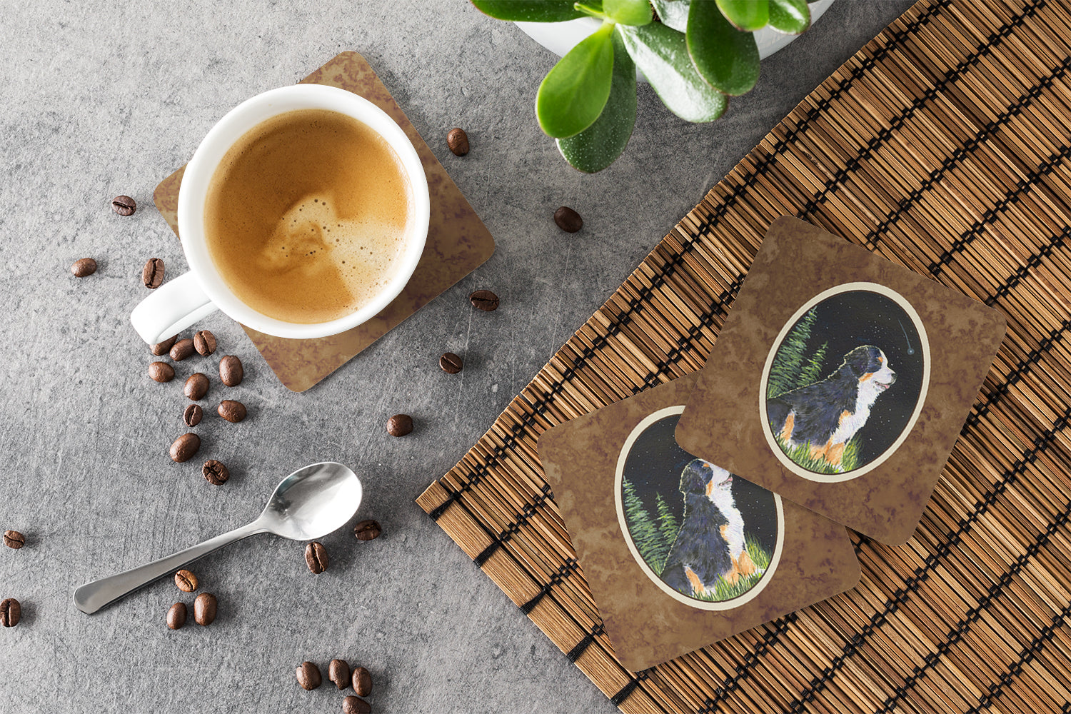 Starry Night Bernese Mountain Dog Foam Coasters Set of 4 Cup Coasters for Indoor Outdoor, Tabletop Protection, Anti Slip, Mouse pad Material