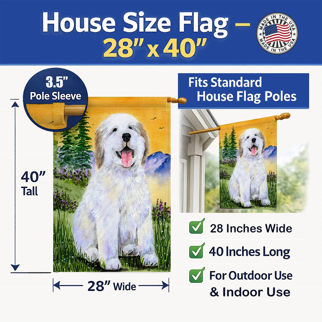 Great Pyrenees House Flag 28x40 Porch Sleeve Pole Decorative Outside Yard Banner Artwork Wall Hanging, Polyester